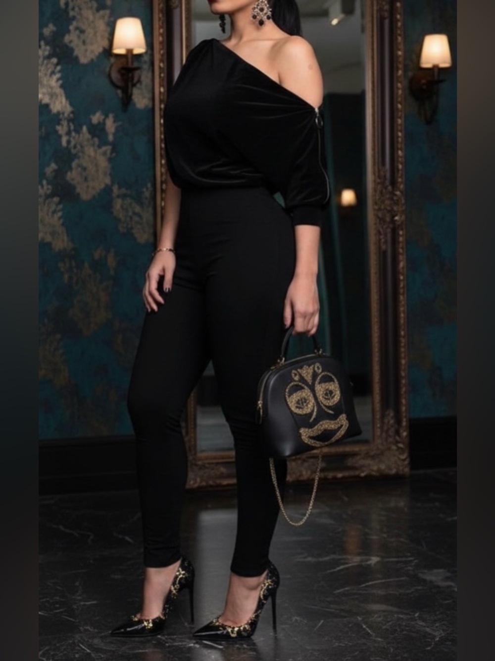 Long Sleeve Dressy Black Jumpsuit